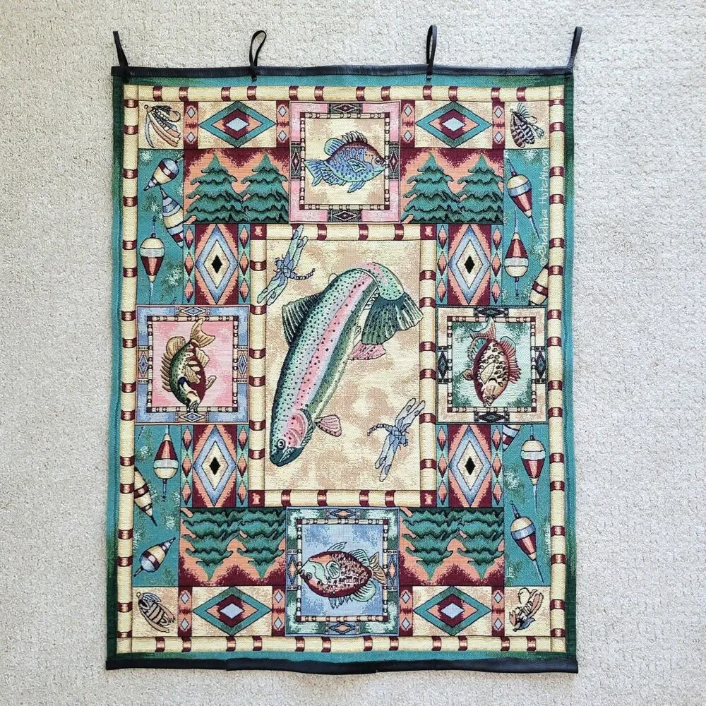 Rare Siddhia Hutchinson Fish Hanging Wall Tapestry Trout Fisherman Cottage Flag